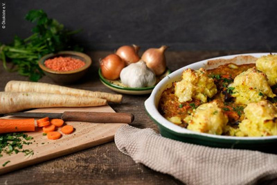 Produktfoto zu Rezept: Wurzelpetersilie-Möhren-Linsen Kasserolle (4 Portionen)