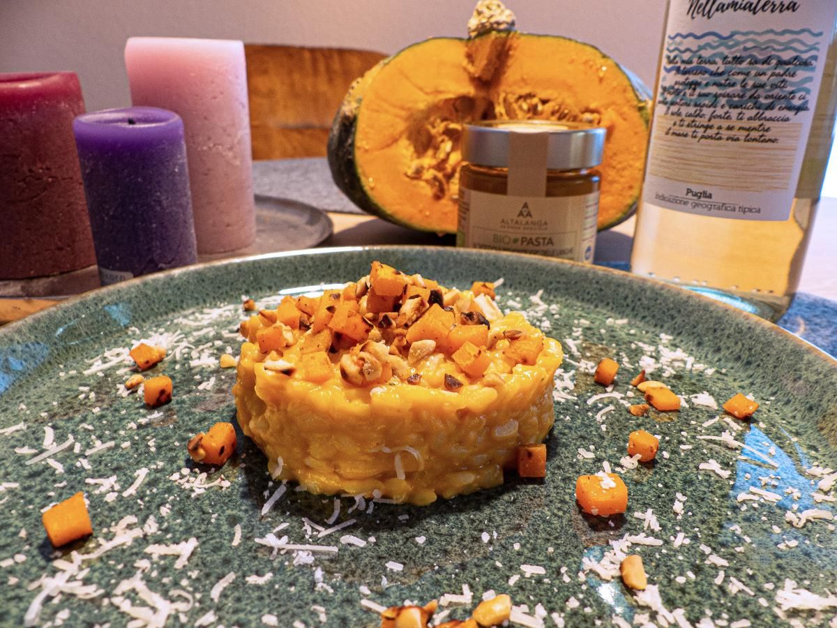 Rezept: Kürbisrisotto mit Haselnuss (4 Portionen)